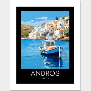 A Pop Art Travel Print of Chora Andros Island - Greece Posters and Art